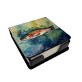 Trout PU Leather Note Paper Holder with Artist-Designed Cover, Desk Accessory, Office Gift