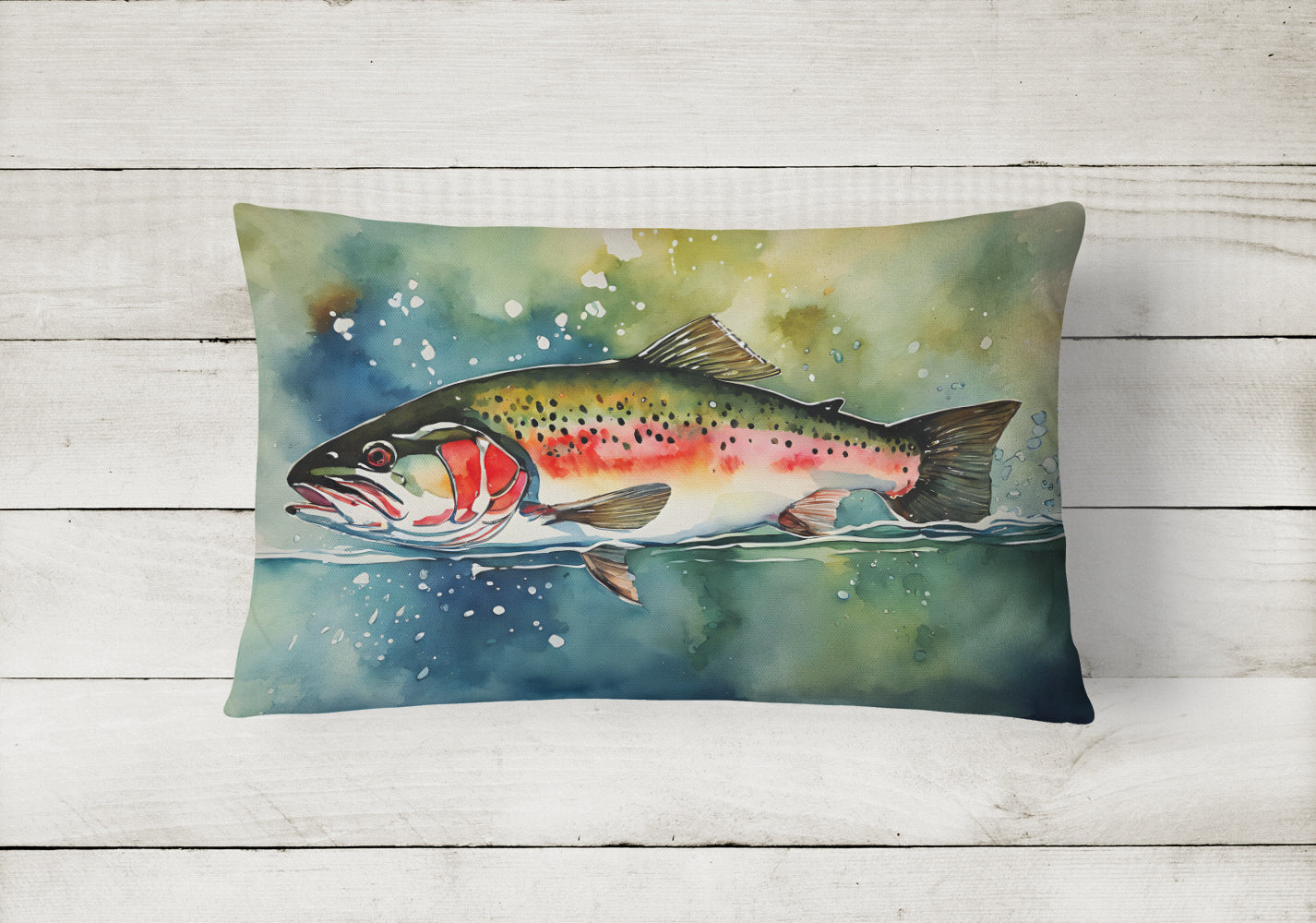 Trout Decorative Throw Pillow 12x16 Indoor Outdoor Accent Cushion, Fabric Cover with Insert for Sofa, Bed, Porch & Living Room