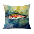 Trout Decorative Throw Pillow 14x14 Indoor Outdoor Accent Cushion, Fabric Cover with Insert for Sofa, Bed, Porch & Living Room