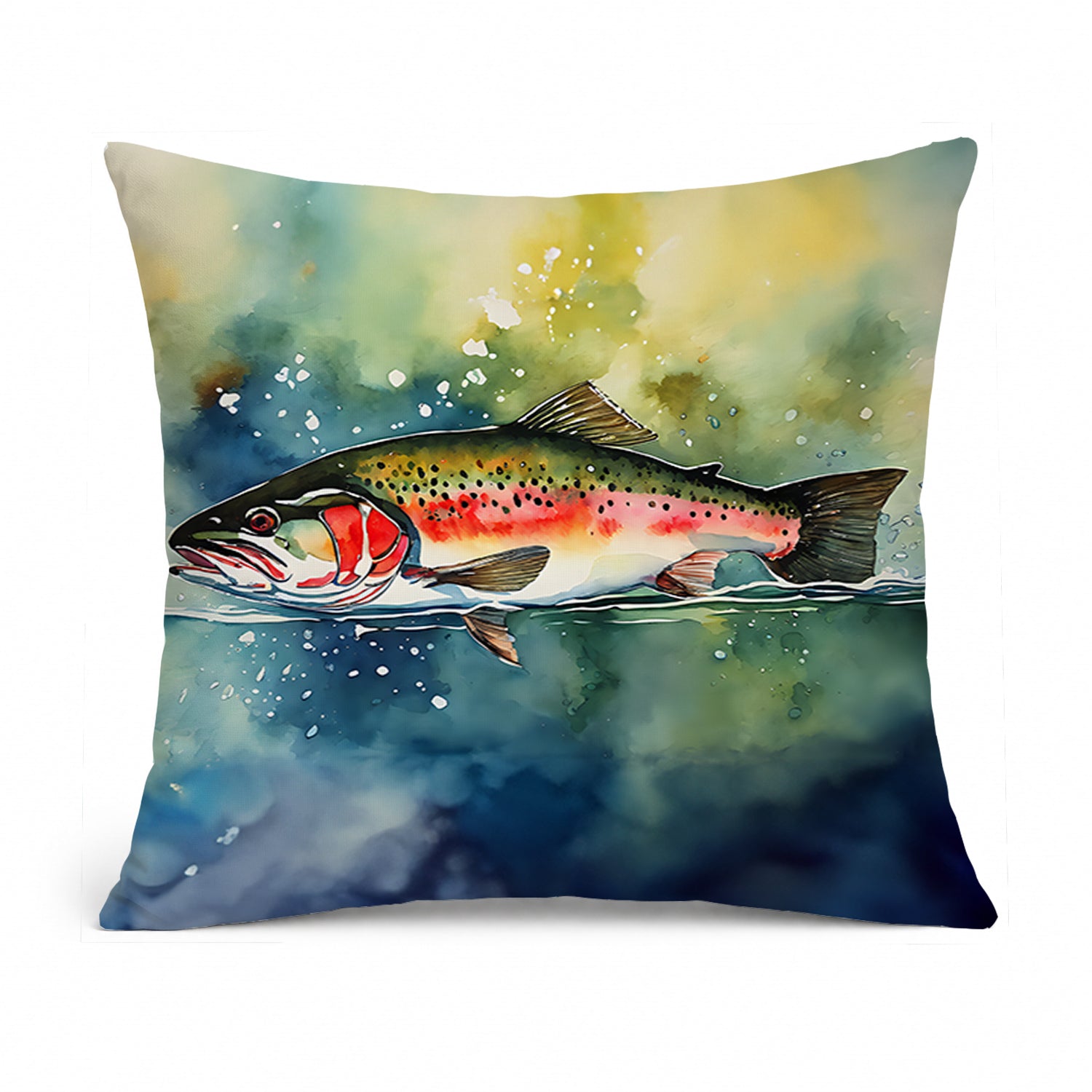 Trout Decorative Throw Pillow 14x14 Indoor Outdoor Accent Cushion, Fabric Cover with Insert for Sofa, Bed, Porch & Living Room