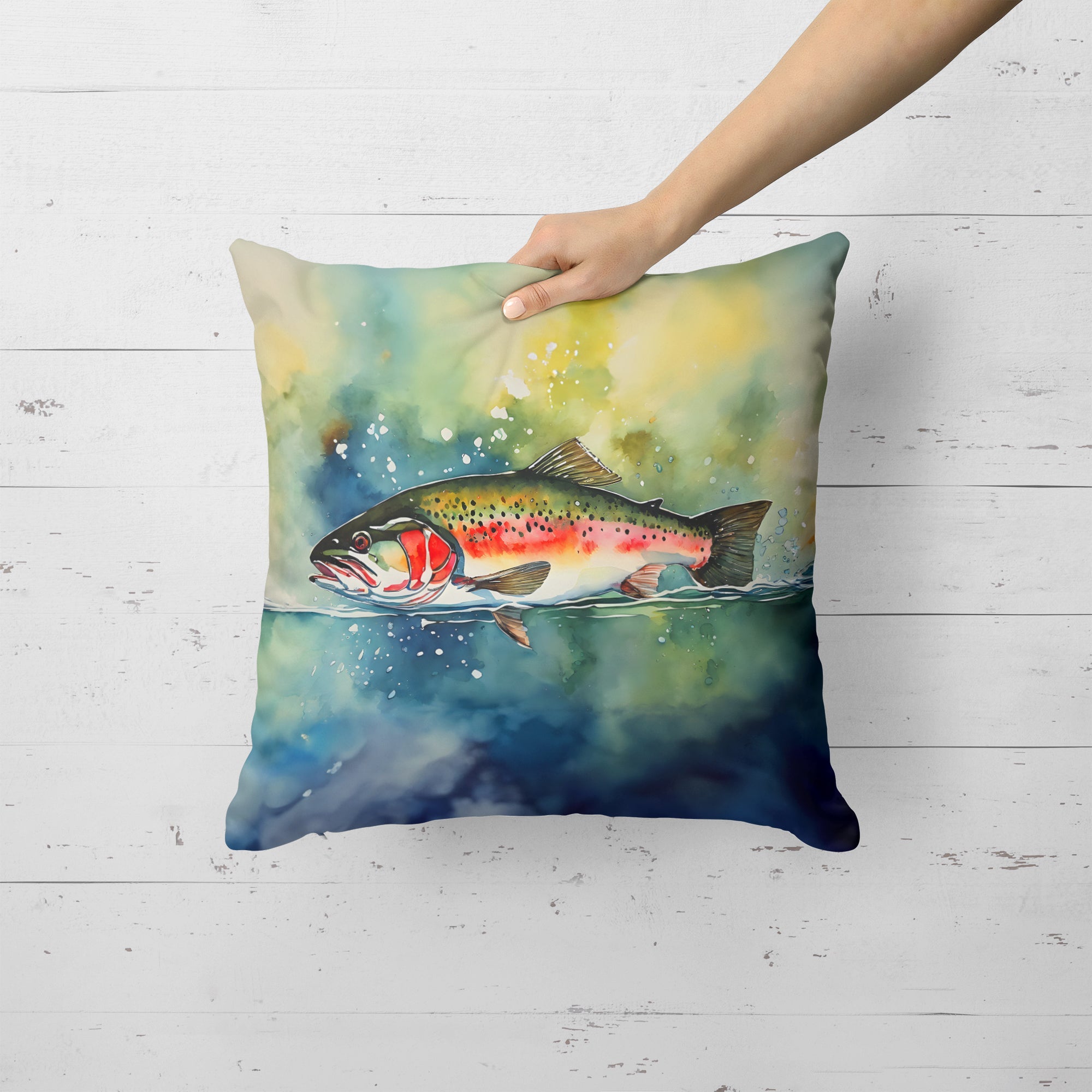 Trout Decorative Throw Pillow 18x18 Indoor Outdoor Accent Cushion, Fabric Cover with Insert for Sofa, Bed, Porch & Living Room