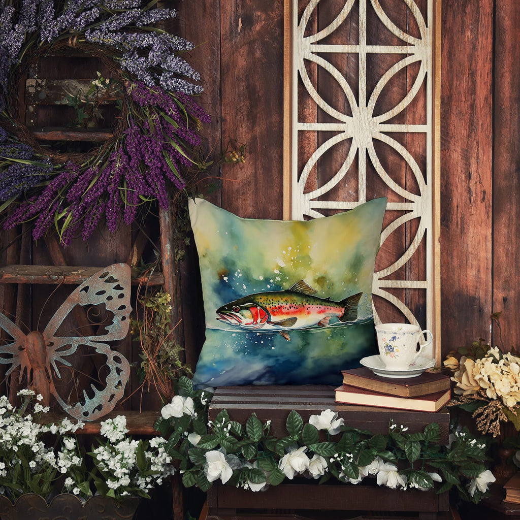 Trout Decorative Throw Pillow 18x18 Indoor Outdoor Accent Cushion, Fabric Cover with Insert for Sofa, Bed, Porch & Living Room