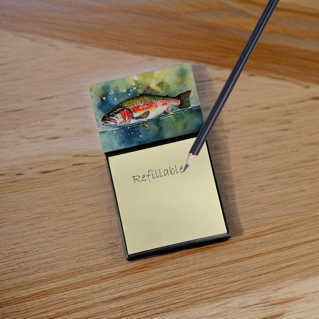 Trout Watercolor Sticky Note Holder Refillable Dispenser Desk Accessory 3x3 Pad Gift