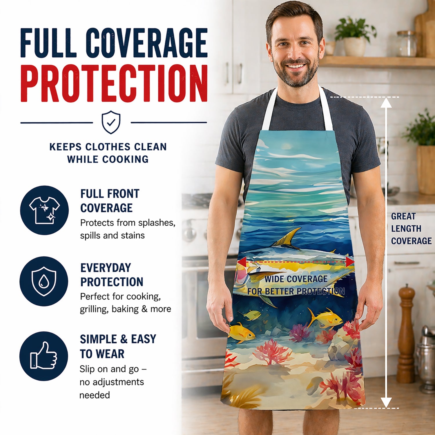 Yellowfin Tuna Apron Cooking Kitchen Server Baking Crafts Gardening for Adult Women Men, Unisex, Large, Multicolor
