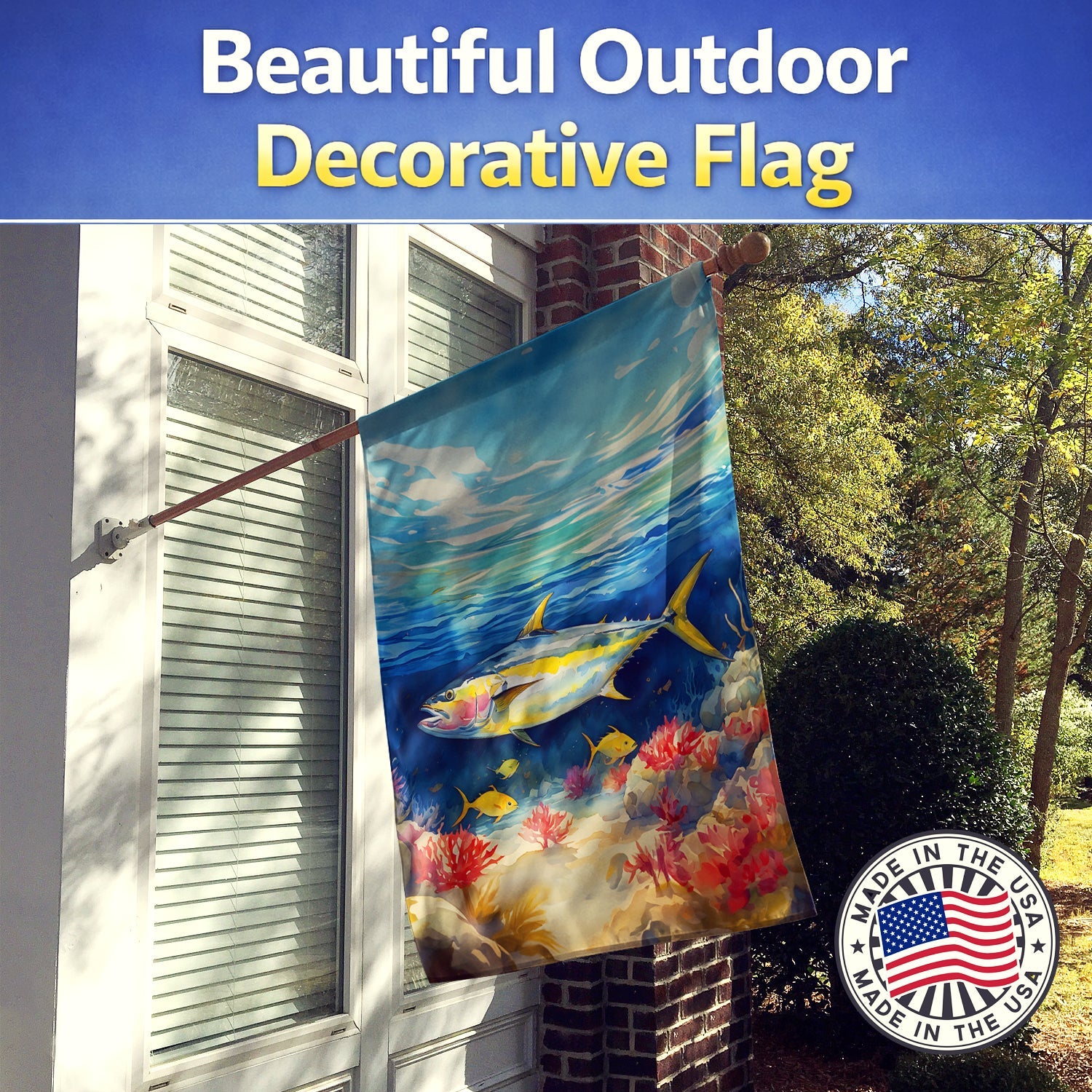 Yellowfin Tuna House Flag 28x40 Porch Sleeve Pole Decorative Outside Yard Banner Artwork Wall Hanging, Polyester