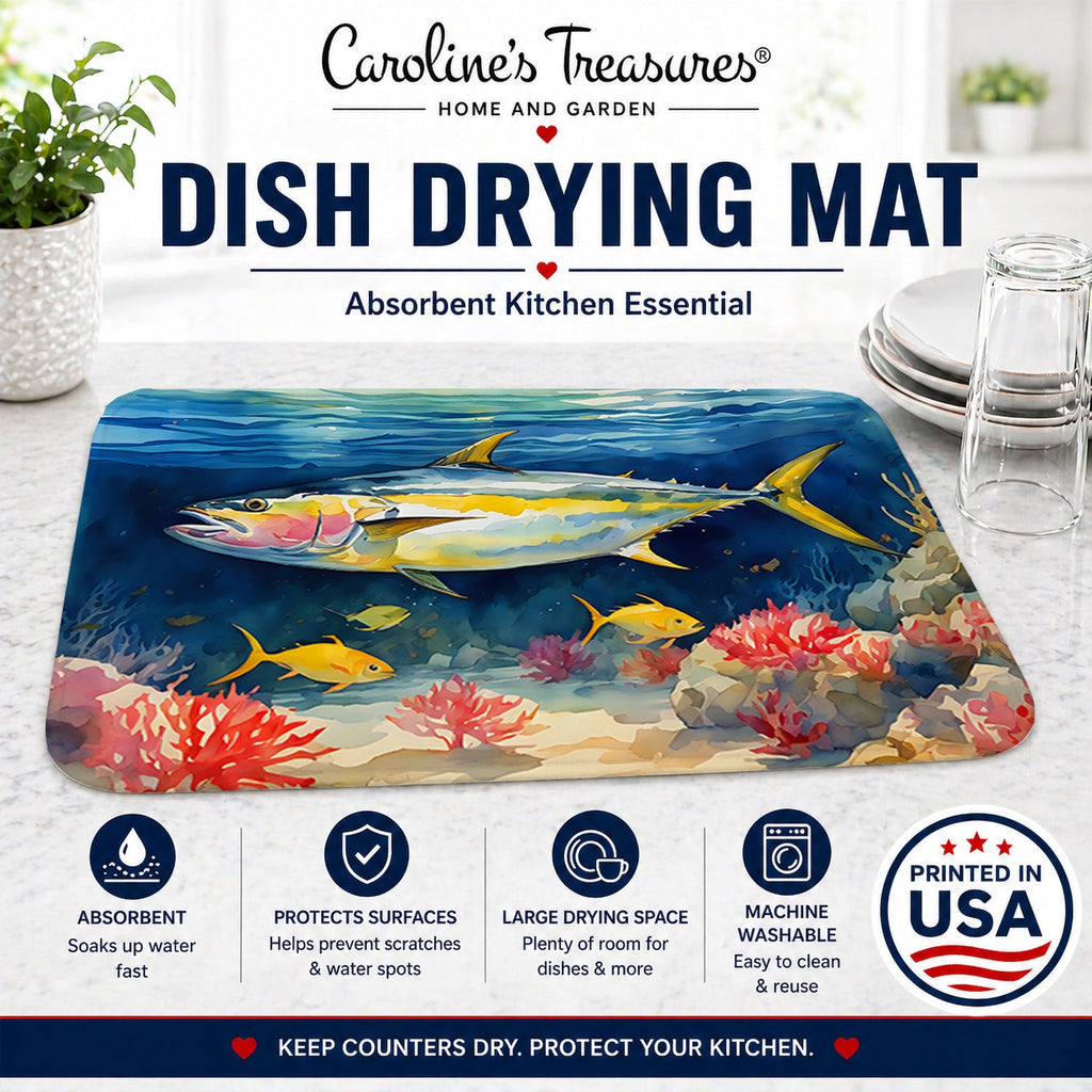 Yellowfin Tuna Dish Drying Mat Absorbent Dish Drying Mat Pad for Kitchen Counter Dish Drainer Mat for Countertop, 14 x 21", Multicolor