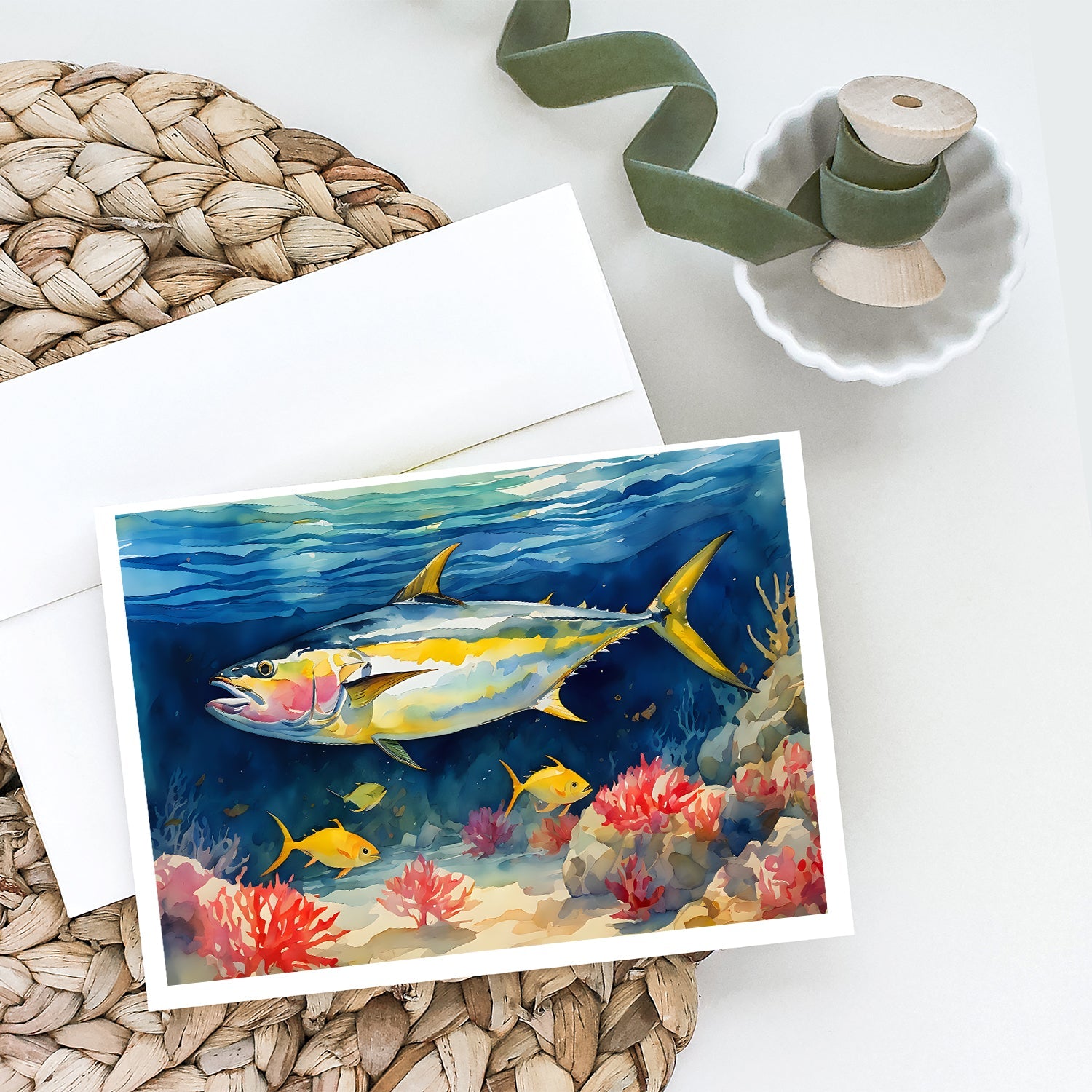 Yellowfin Tuna Greeting Cards Pack of 8 Blank Cards with Envelopes Whimsical A7 Size 5x7