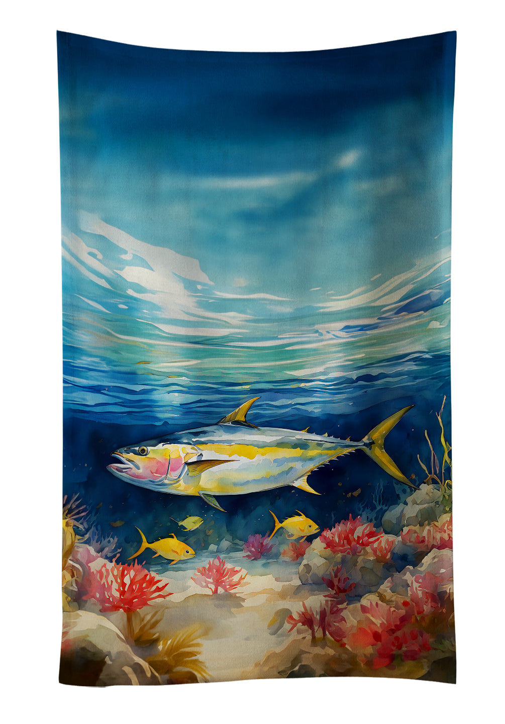 Yellowfin Tuna Kitchen Towel Velour Plush Front and Cotton Loop Back Machine Washable