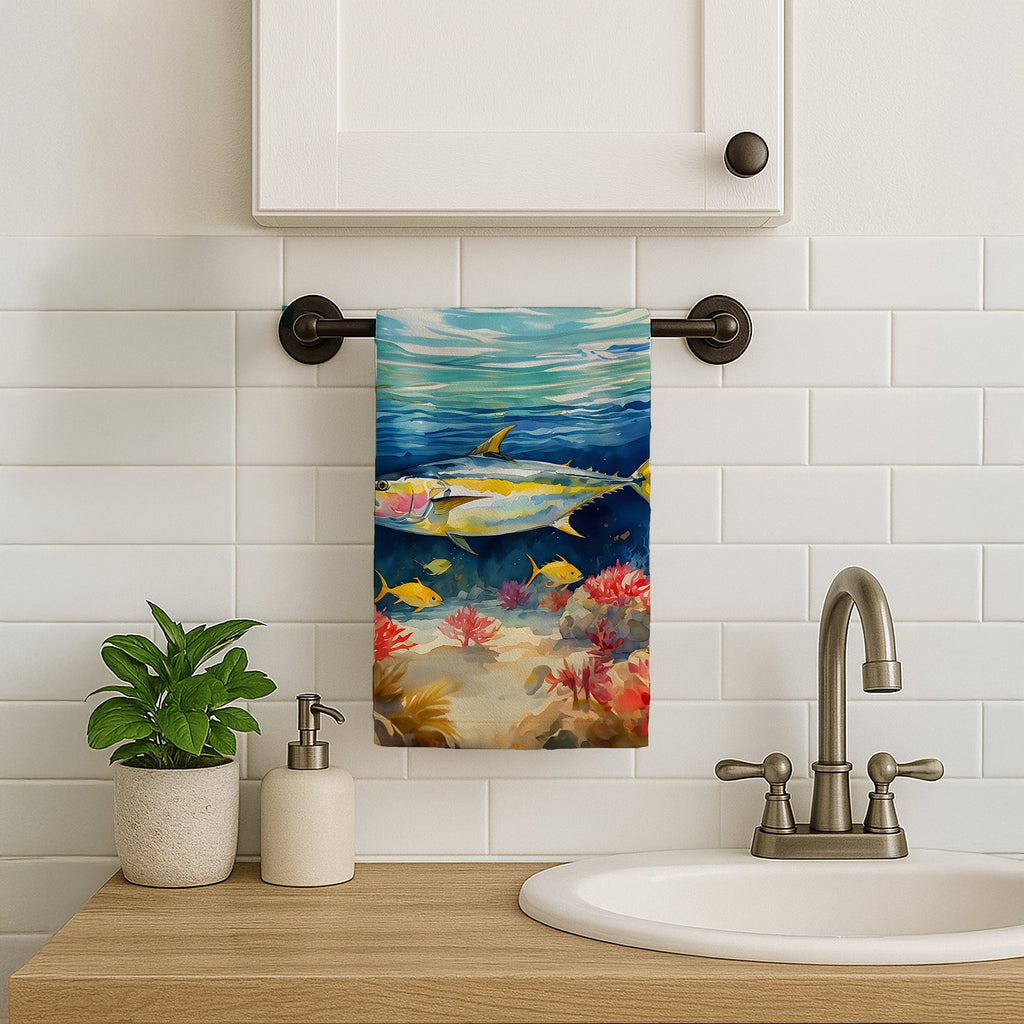 Yellowfin Tuna Kitchen Towel Velour Plush Front and Cotton Loop Back Machine Washable