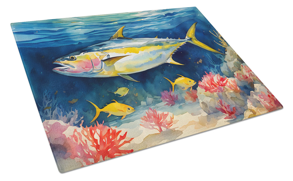 Yellowfin Tuna Cutting Board Tempered Glass Kitchen Cutting Surface, Heat Resistant Chopping, Non-Slip Feet, Food Prep & Serving