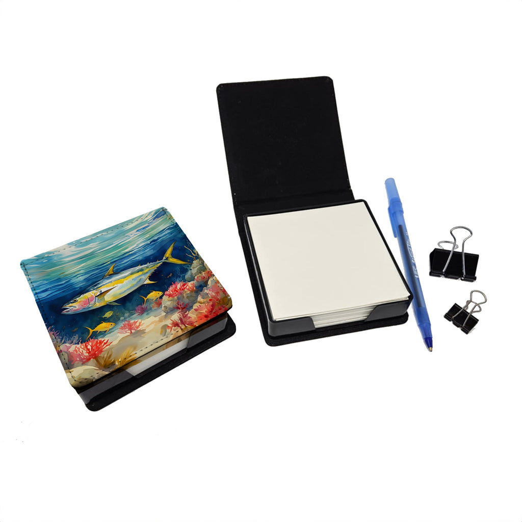 Yellowfin Tuna PU Leather Note Paper Holder with Artist-Designed Cover, Desk Accessory, Office Gift