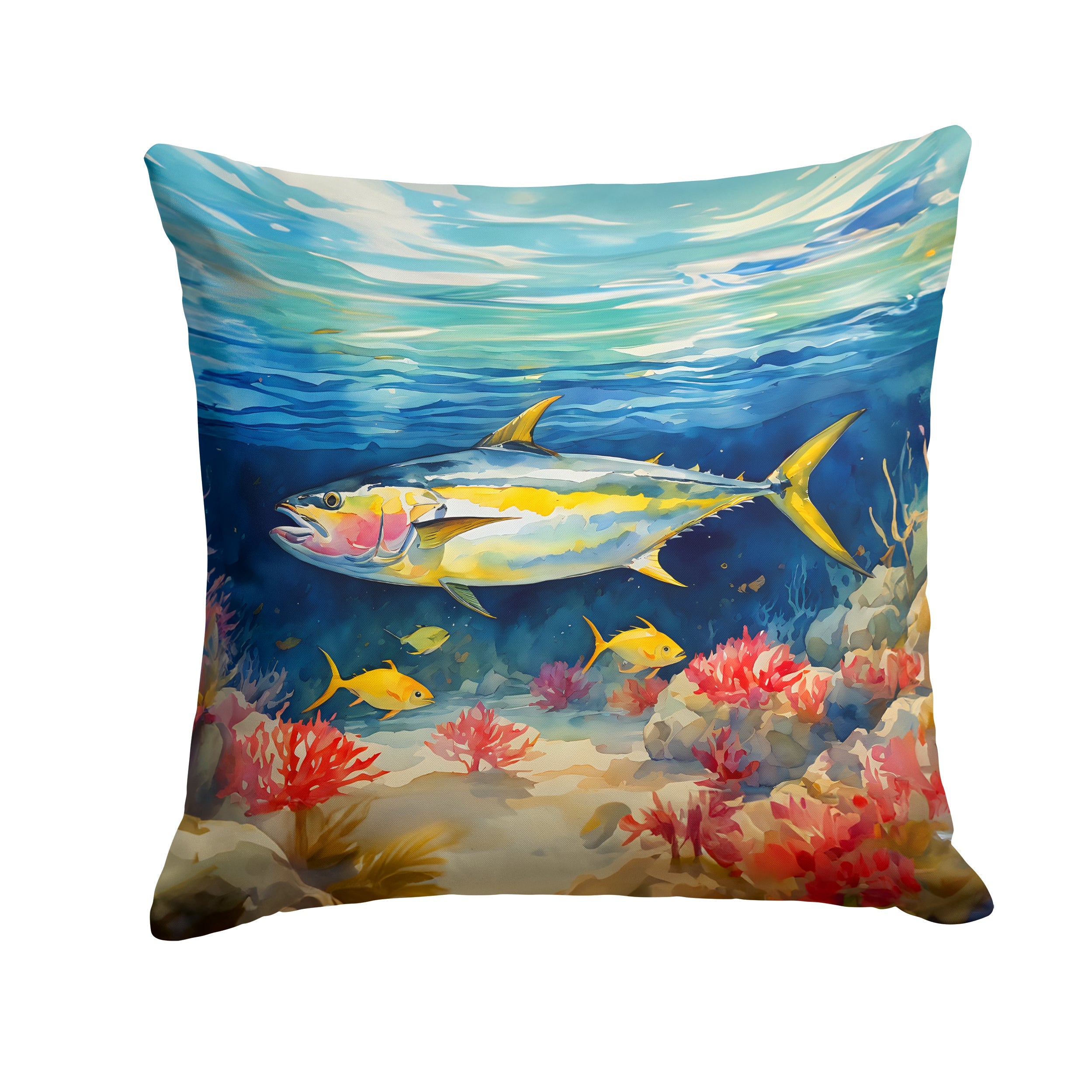 Yellowfin Tuna Decorative Throw Pillow 18x18 Indoor Outdoor Accent Cushion, Fabric Cover with Insert for Sofa, Bed, Porch & Living Room