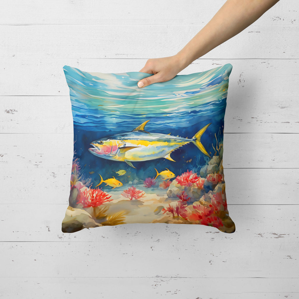 Yellowfin Tuna Decorative Throw Pillow 18x18 Indoor Outdoor Accent Cushion, Fabric Cover with Insert for Sofa, Bed, Porch & Living Room
