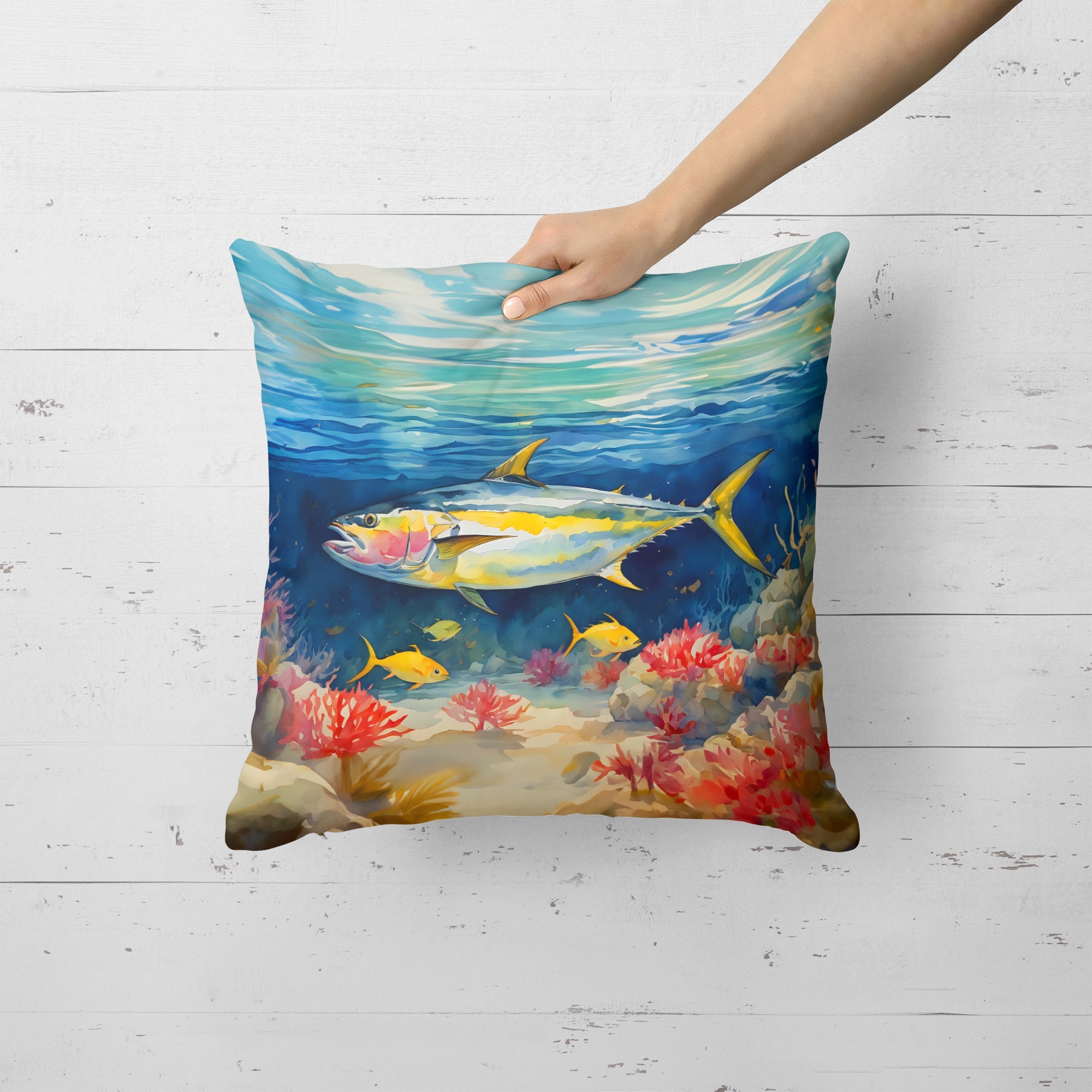Yellowfin Tuna Decorative Throw Pillow 18x18 Indoor Outdoor Accent Cushion, Fabric Cover with Insert for Sofa, Bed, Porch & Living Room