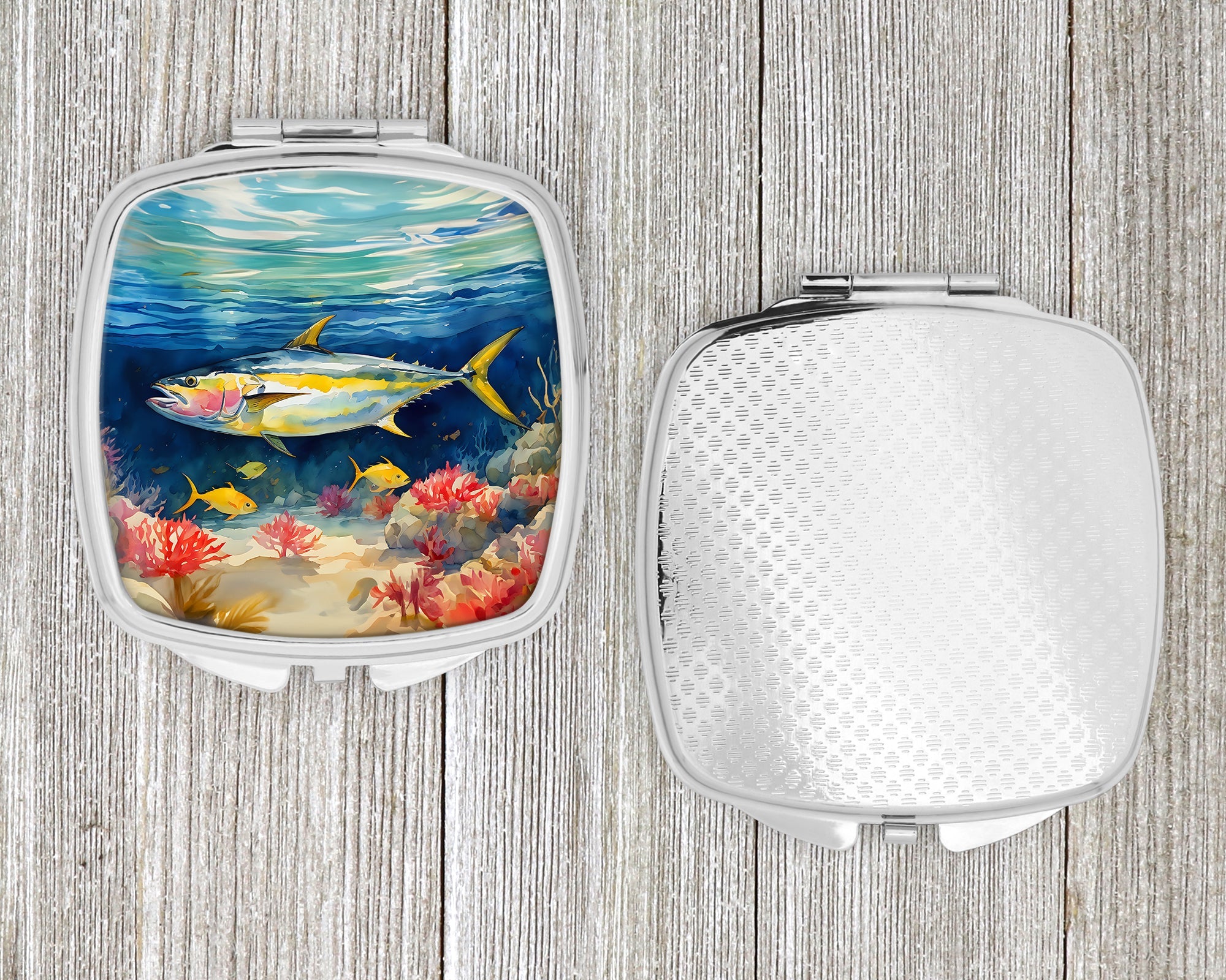 Yellowfin Tuna Compact Mirror Decorative Travel Makeup Mirror for Women Girls Gifts Pocket Makeup Mirror Folding Handheld