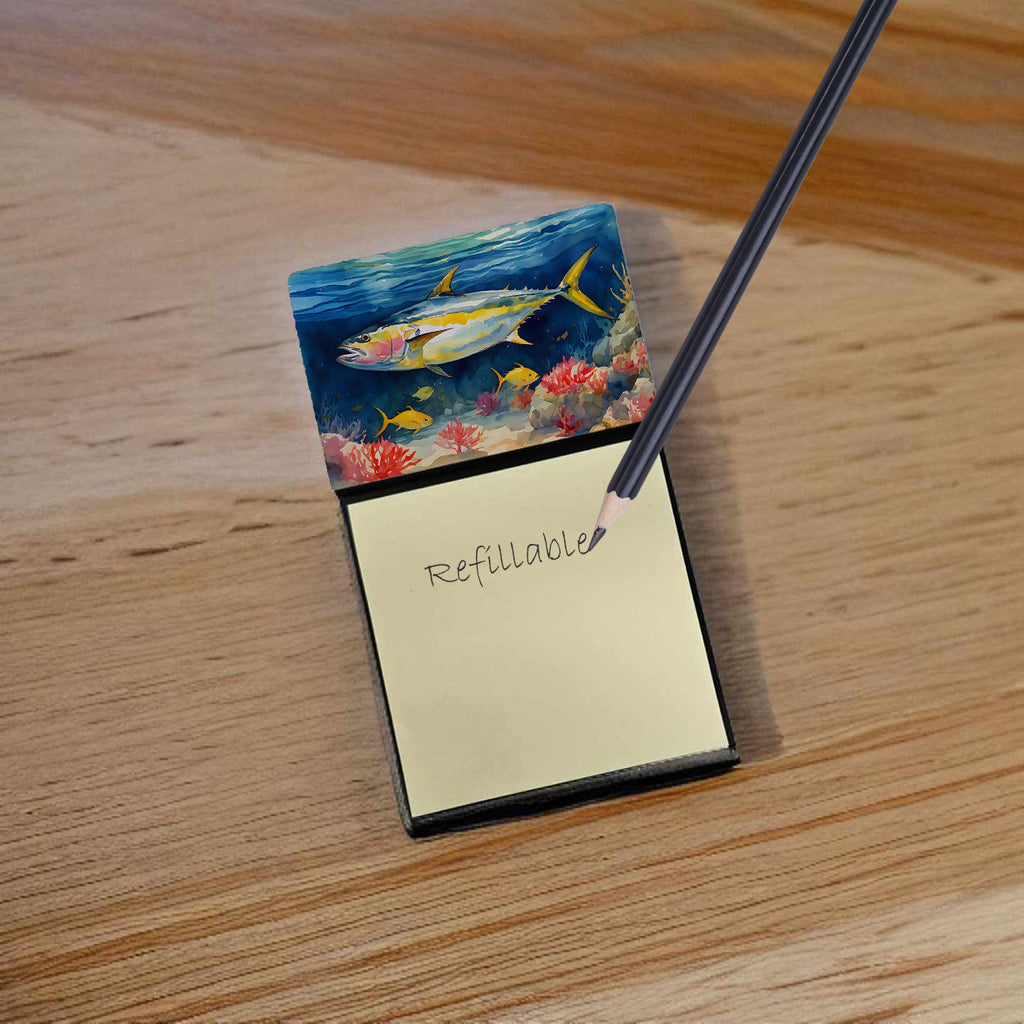 Yellowfin Tuna Watercolor Sticky Note Holder Refillable Dispenser Desk Accessory 3x3 Pad Gift