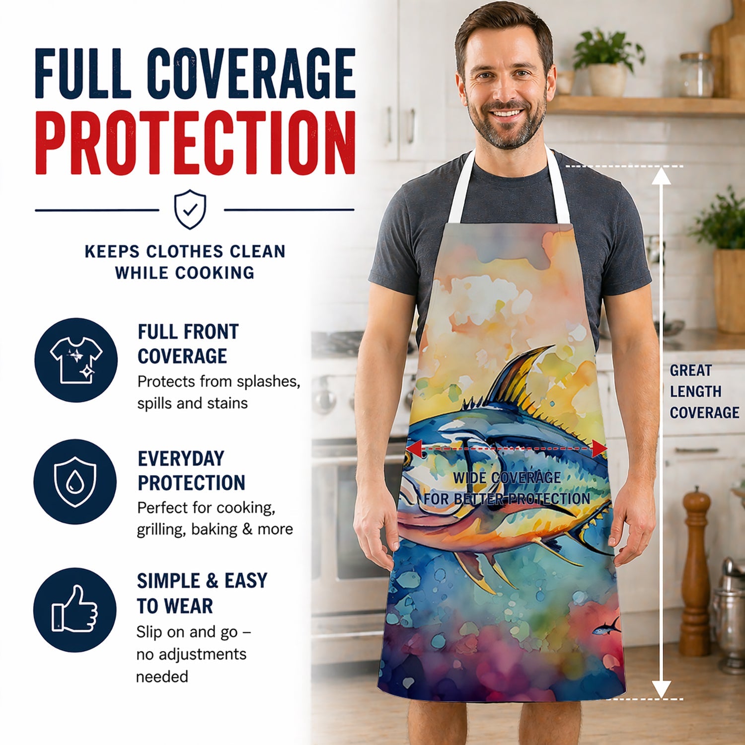 Yellowfin Tuna Apron Cooking Kitchen Server Baking Crafts Gardening for Adult Women Men, Unisex, Large, Multicolor