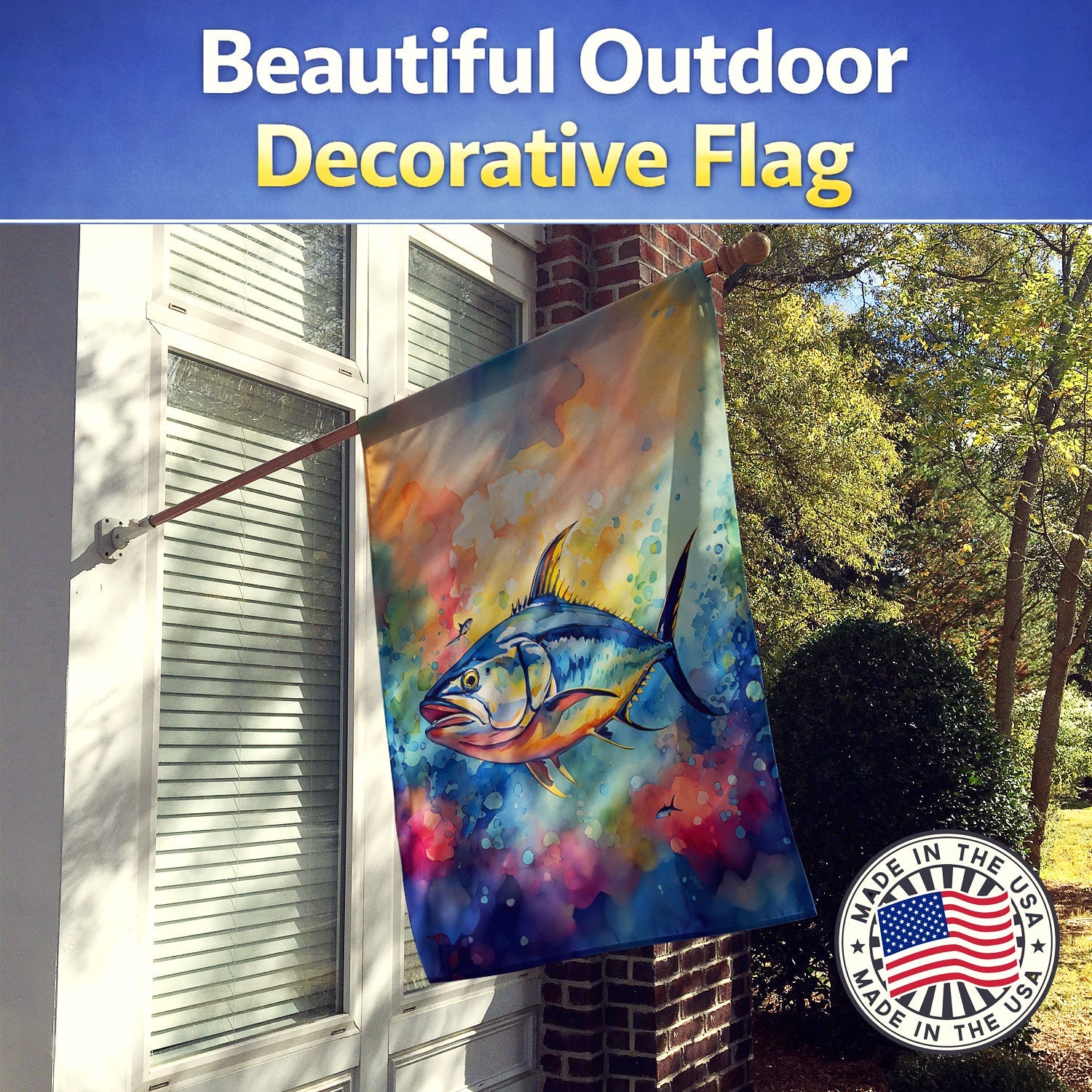 Yellowfin Tuna House Flag 28x40 Porch Sleeve Pole Decorative Outside Yard Banner Artwork Wall Hanging, Polyester