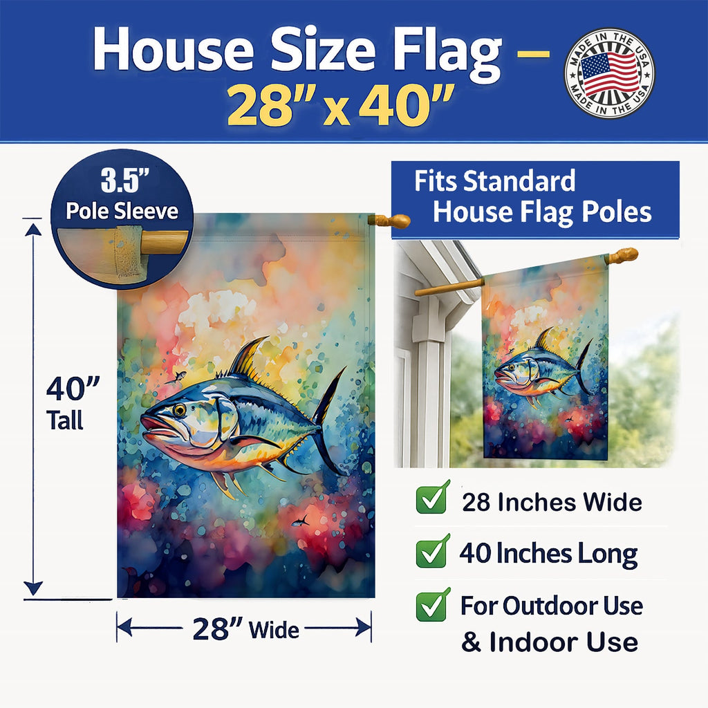 Yellowfin Tuna House Flag 28x40 Porch Sleeve Pole Decorative Outside Yard Banner Artwork Wall Hanging, Polyester