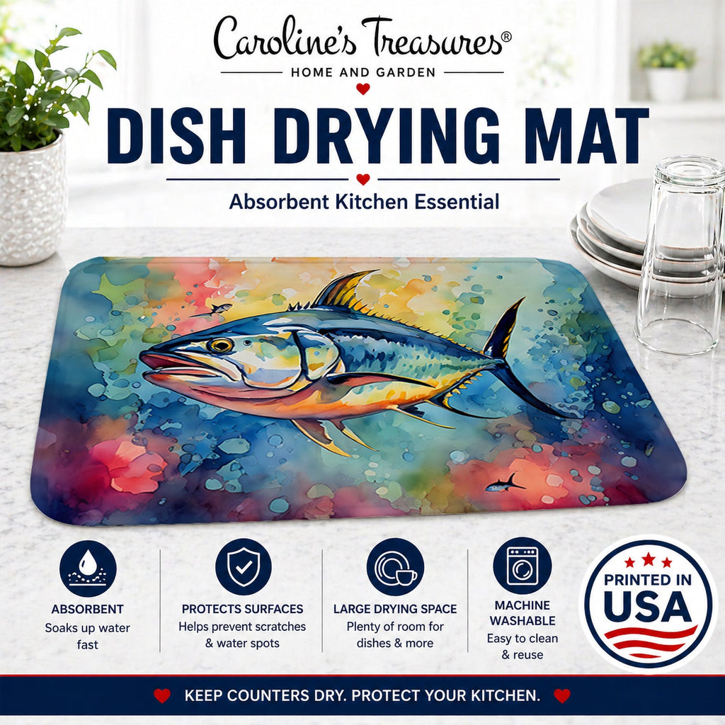 Yellowfin Tuna Dish Drying Mat Absorbent Dish Drying Mat Pad for Kitchen Counter Dish Drainer Mat for Countertop, 14 x 21", Multicolor