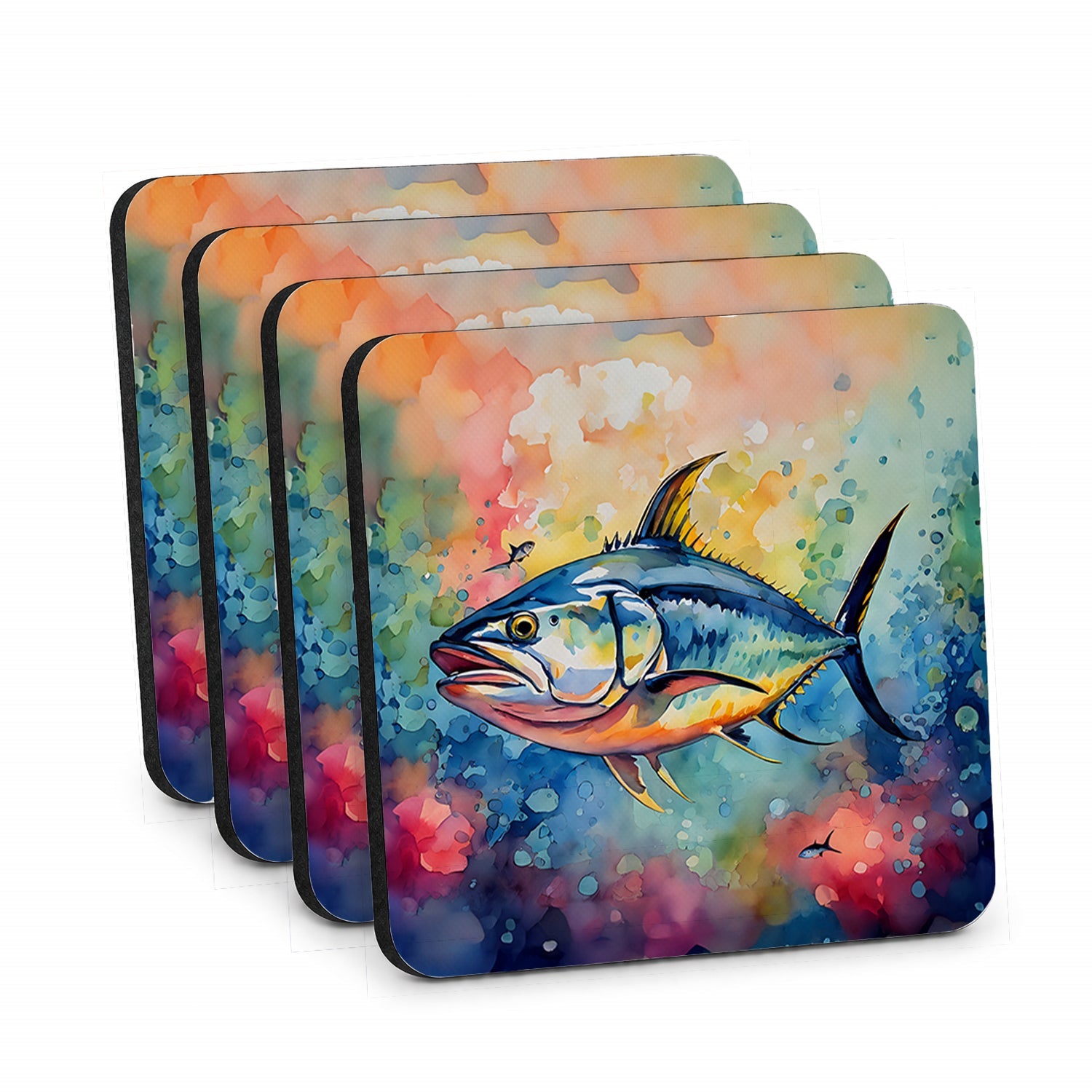 Yellowfin Tuna Foam Coasters Set of 4 Cup Coasters for Indoor Outdoor, Tabletop Protection, Anti Slip, Mouse pad Material