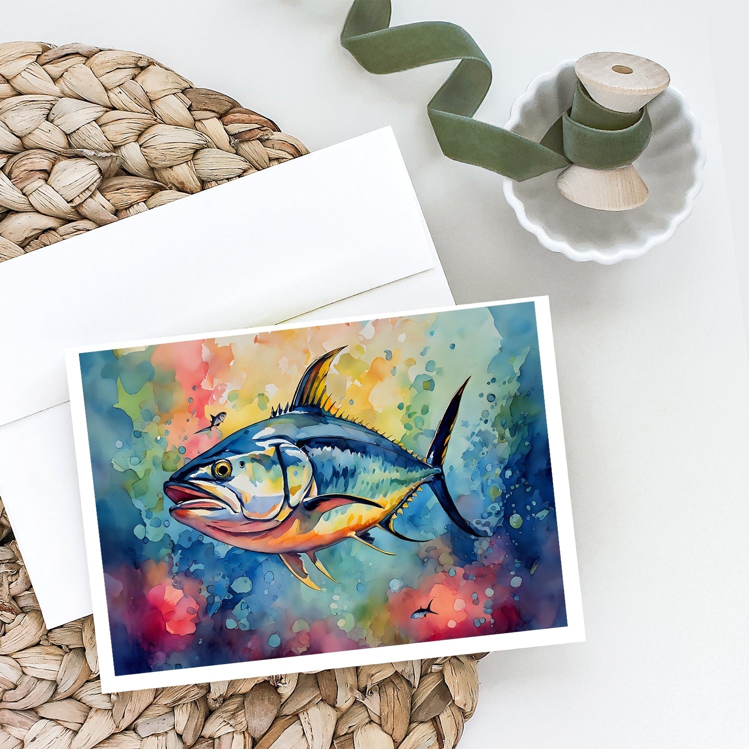 Yellowfin Tuna Greeting Cards Pack of 8 Blank Cards with Envelopes Whimsical A7 Size 5x7