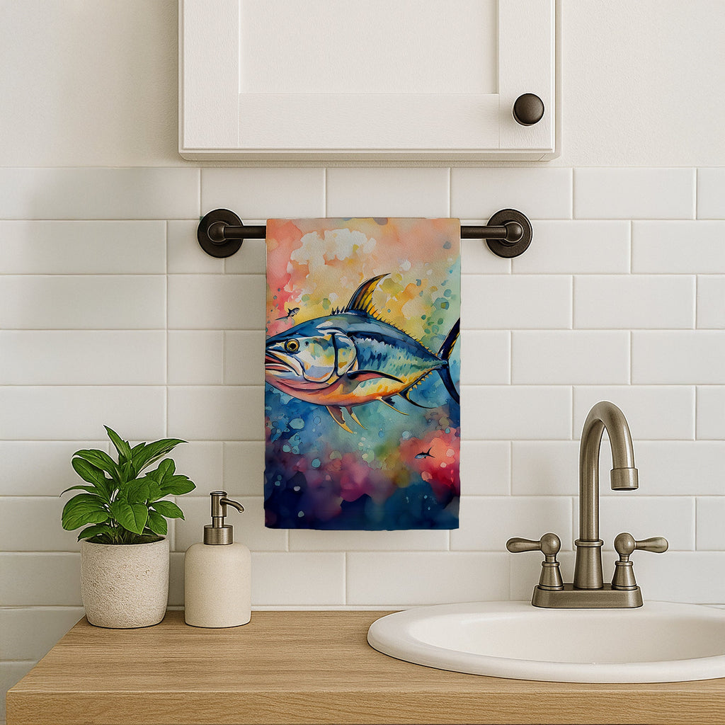 Yellowfin Tuna Kitchen Towel Velour Plush Front and Cotton Loop Back Machine Washable