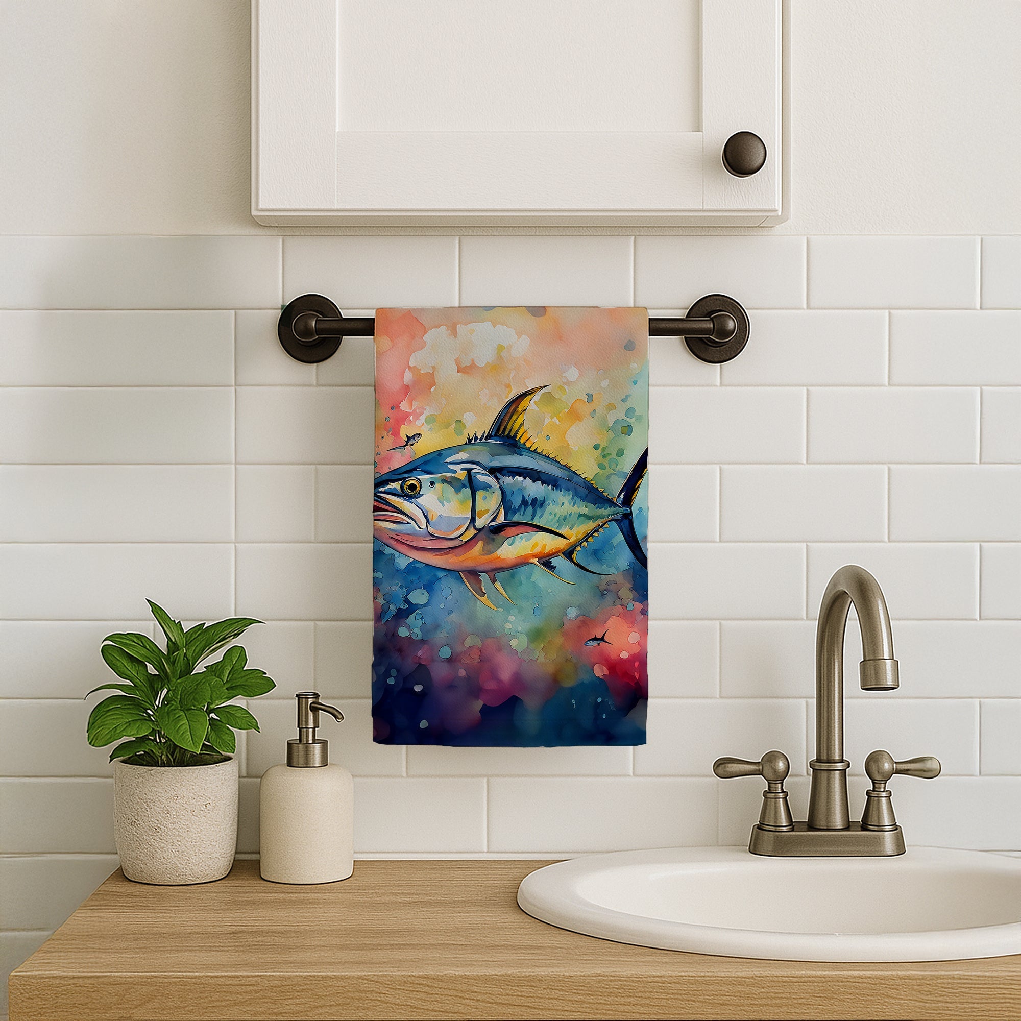 Yellowfin Tuna Kitchen Towel Velour Plush Front and Cotton Loop Back Machine Washable