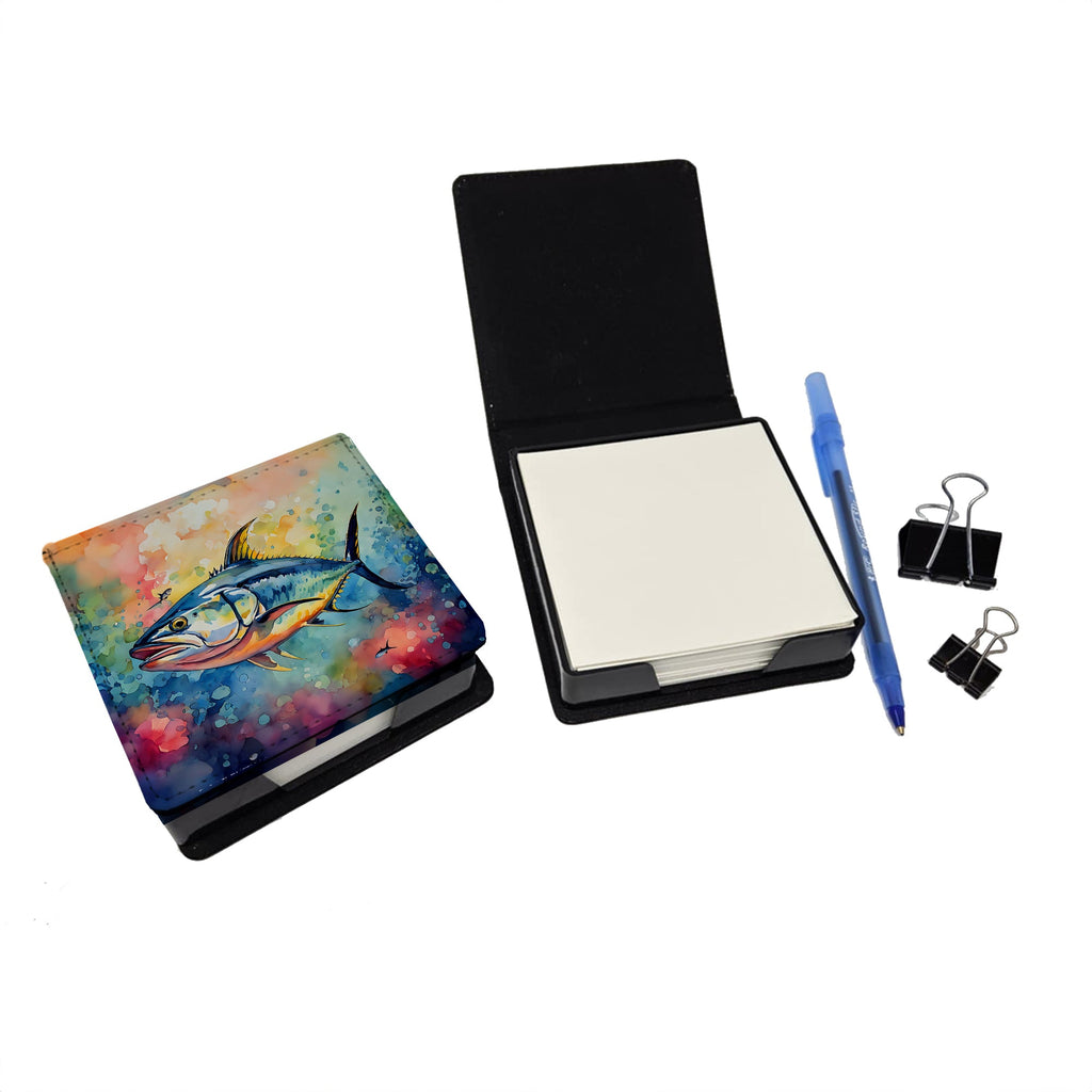 Yellowfin Tuna PU Leather Note Paper Holder with Artist-Designed Cover, Desk Accessory, Office Gift