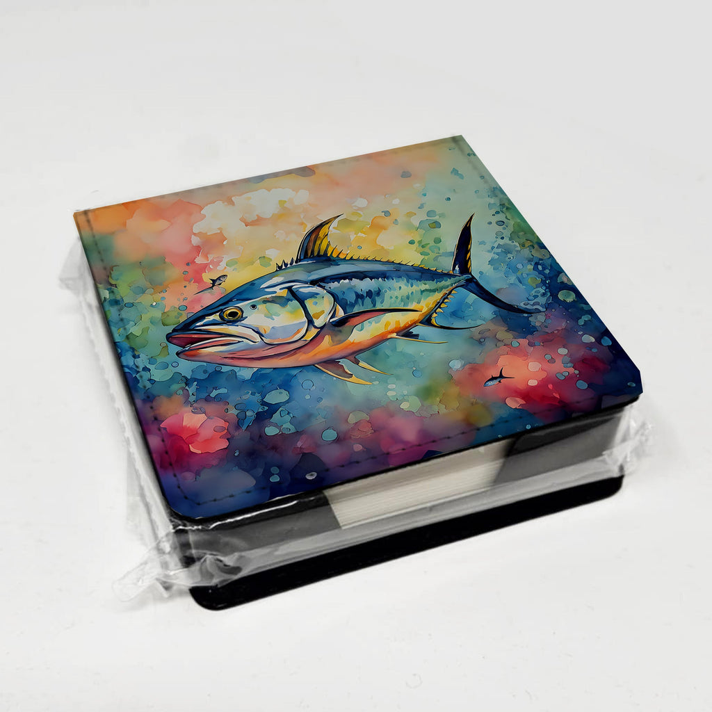 Yellowfin Tuna PU Leather Note Paper Holder with Artist-Designed Cover, Desk Accessory, Office Gift