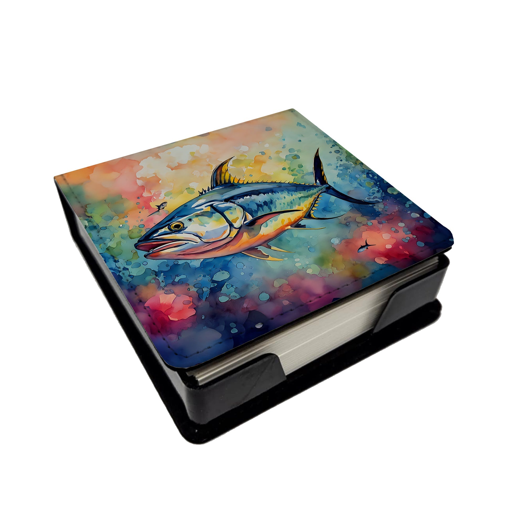 Yellowfin Tuna PU Leather Note Paper Holder with Artist-Designed Cover, Desk Accessory, Office Gift
