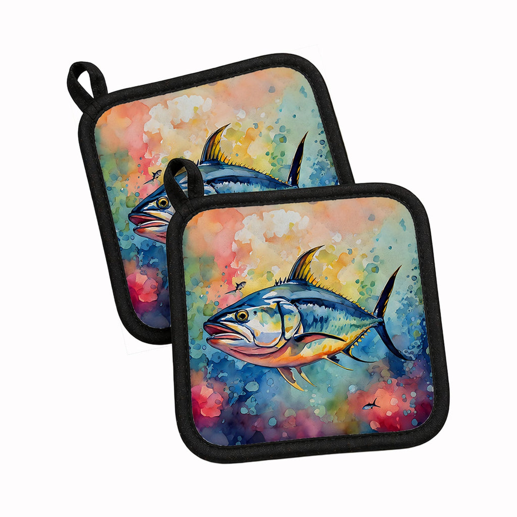 Yellowfin Tuna Pot Holder Set of 2 Heat Resistant Quilted Hot Pads 7.5 x 7.5 Inch, Insulated Kitchen Trivets for Cooking & Baking