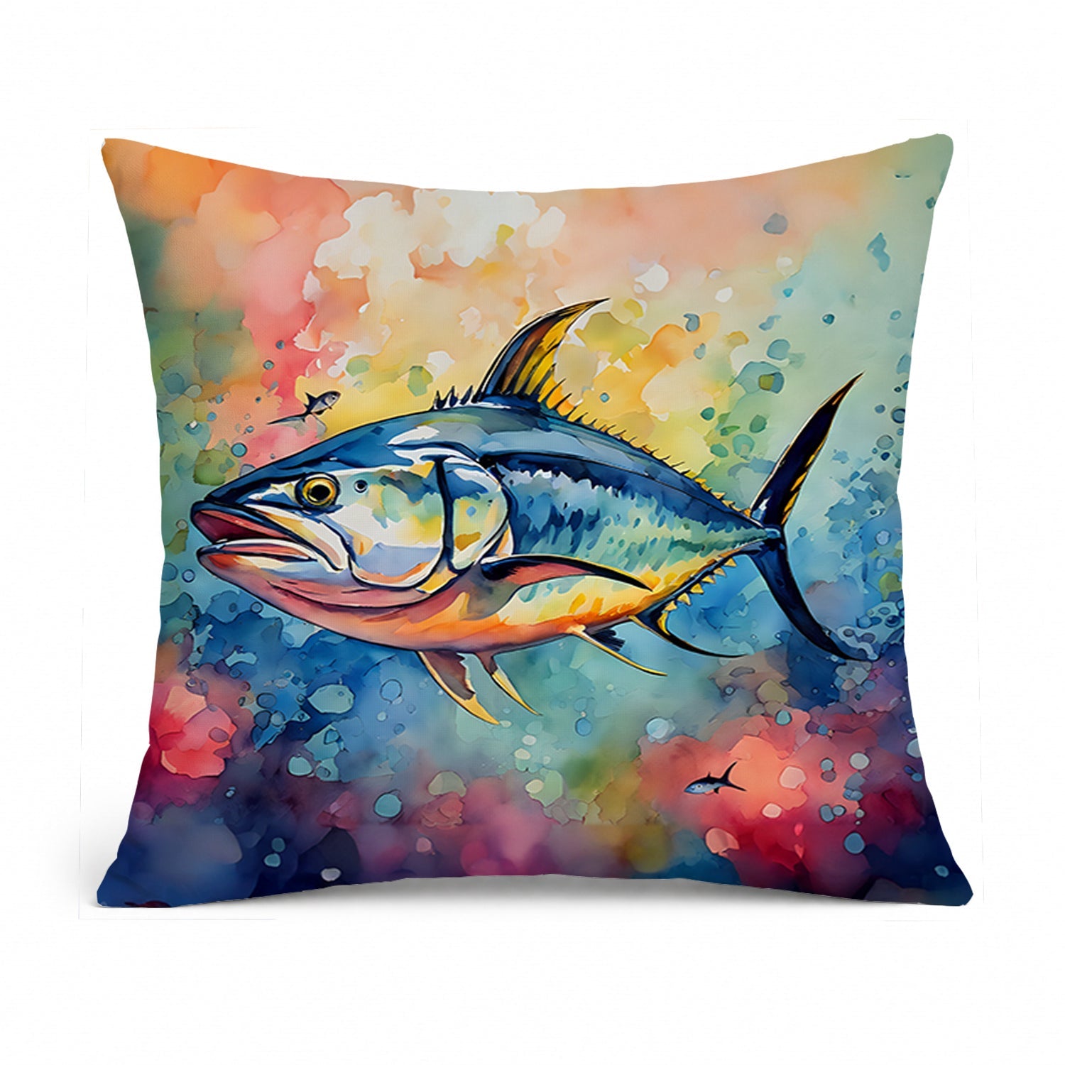 Yellowfin Tuna Decorative Throw Pillow 14x14 Indoor Outdoor Accent Cushion, Fabric Cover with Insert for Sofa, Bed, Porch & Living Room