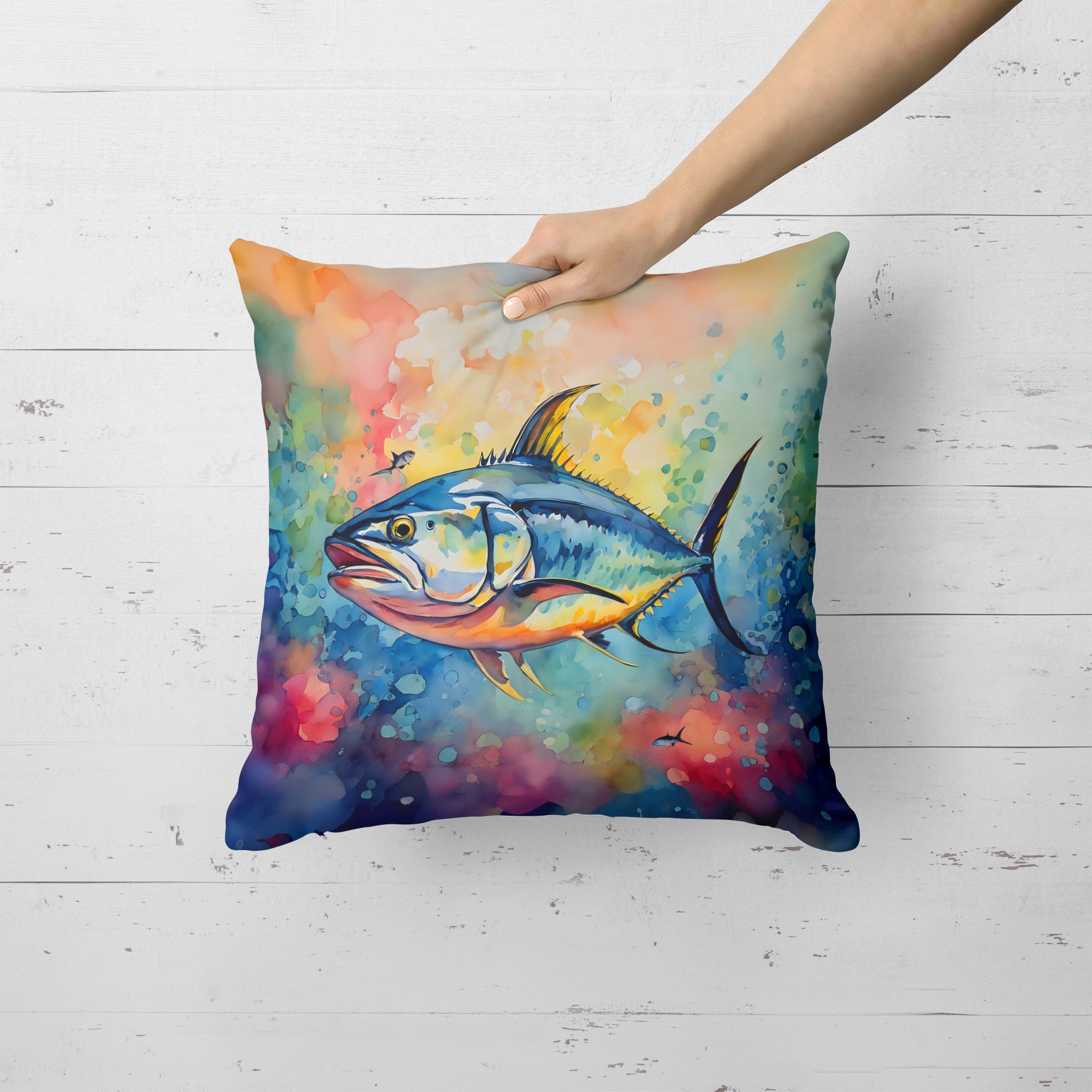 Yellowfin Tuna Decorative Throw Pillow 18x18 Indoor Outdoor Accent Cushion, Fabric Cover with Insert for Sofa, Bed, Porch & Living Room