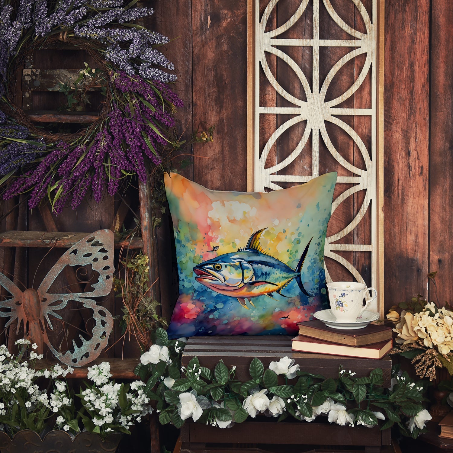 Yellowfin Tuna Decorative Throw Pillow 18x18 Indoor Outdoor Accent Cushion, Fabric Cover with Insert for Sofa, Bed, Porch & Living Room