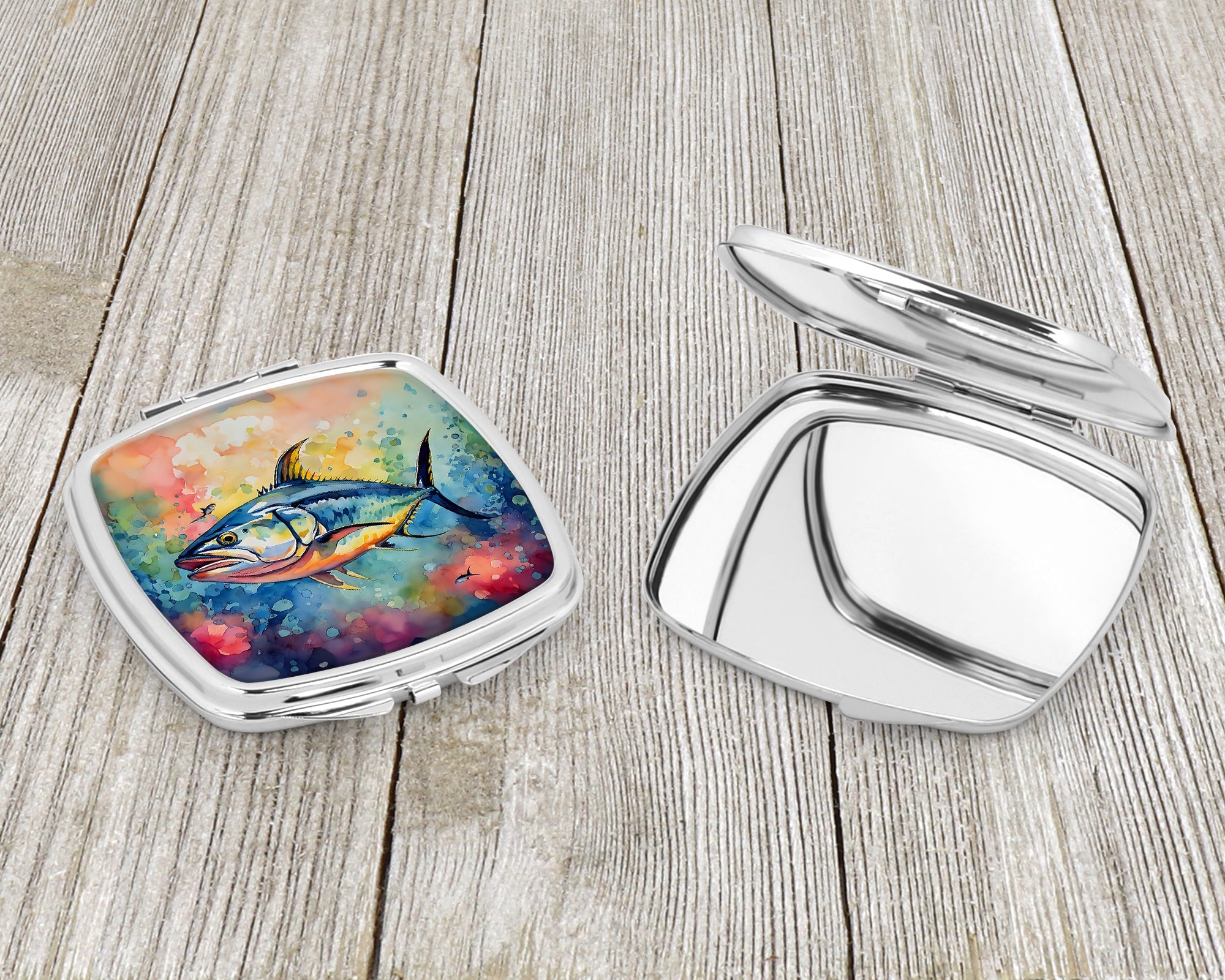 Yellowfin Tuna Compact Mirror Decorative Travel Makeup Mirror for Women Girls Gifts Pocket Makeup Mirror Folding Handheld