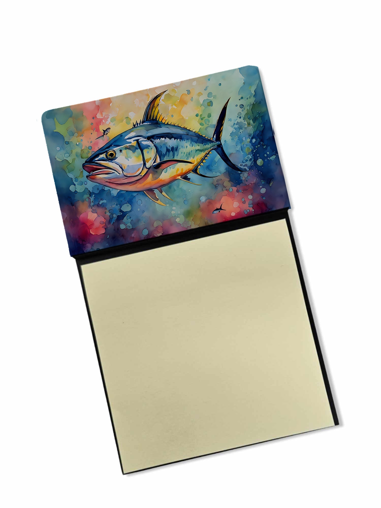 Yellowfin Tuna Watercolor Sticky Note Holder Refillable Dispenser Desk Accessory 3x3 Pad Gift