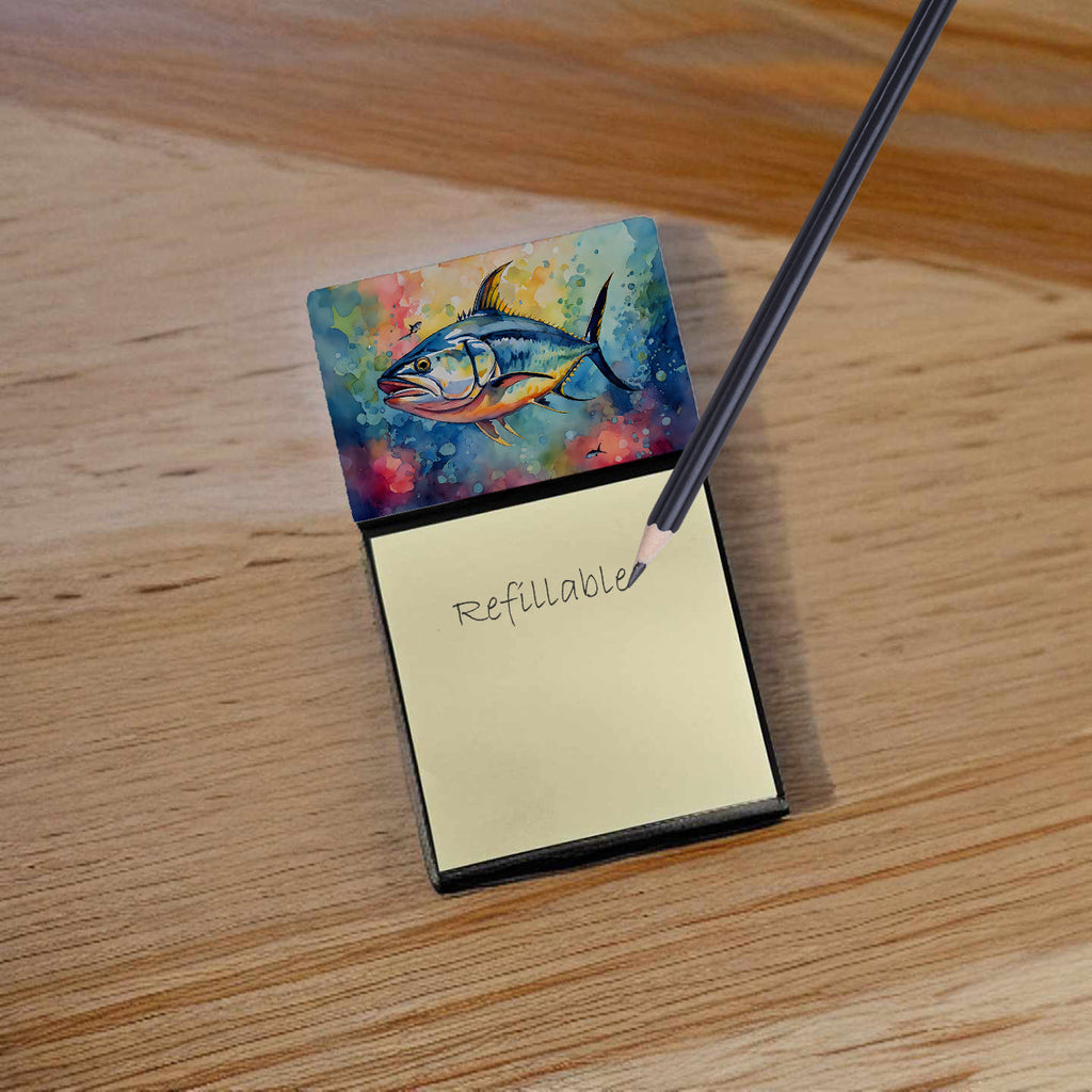Yellowfin Tuna Watercolor Sticky Note Holder Refillable Dispenser Desk Accessory 3x3 Pad Gift
