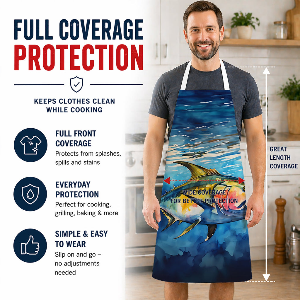 Yellowfin Tuna Apron Cooking Kitchen Server Baking Crafts Gardening for Adult Women Men, Unisex, Large, Multicolor