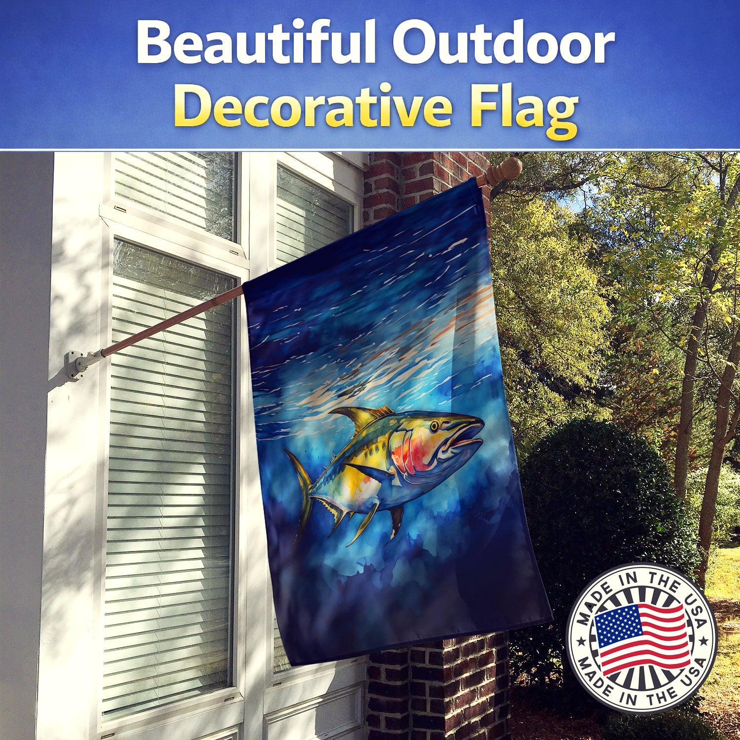Yellowfin Tuna House Flag 28x40 Porch Sleeve Pole Decorative Outside Yard Banner Artwork Wall Hanging, Polyester