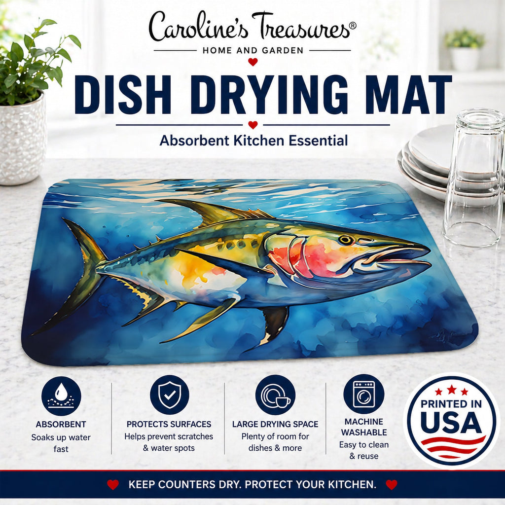 Yellowfin Tuna Dish Drying Mat Absorbent Dish Drying Mat Pad for Kitchen Counter Dish Drainer Mat for Countertop, 14 x 21", Multicolor