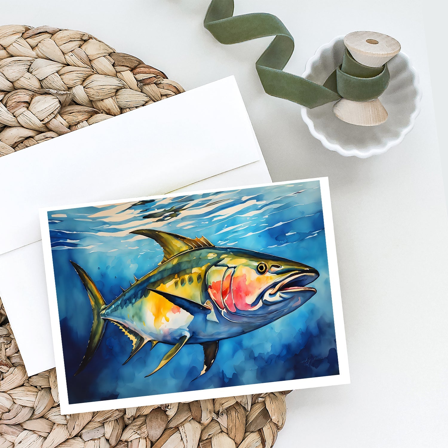 Yellowfin Tuna Greeting Cards Pack of 8 Blank Cards with Envelopes Whimsical A7 Size 5x7