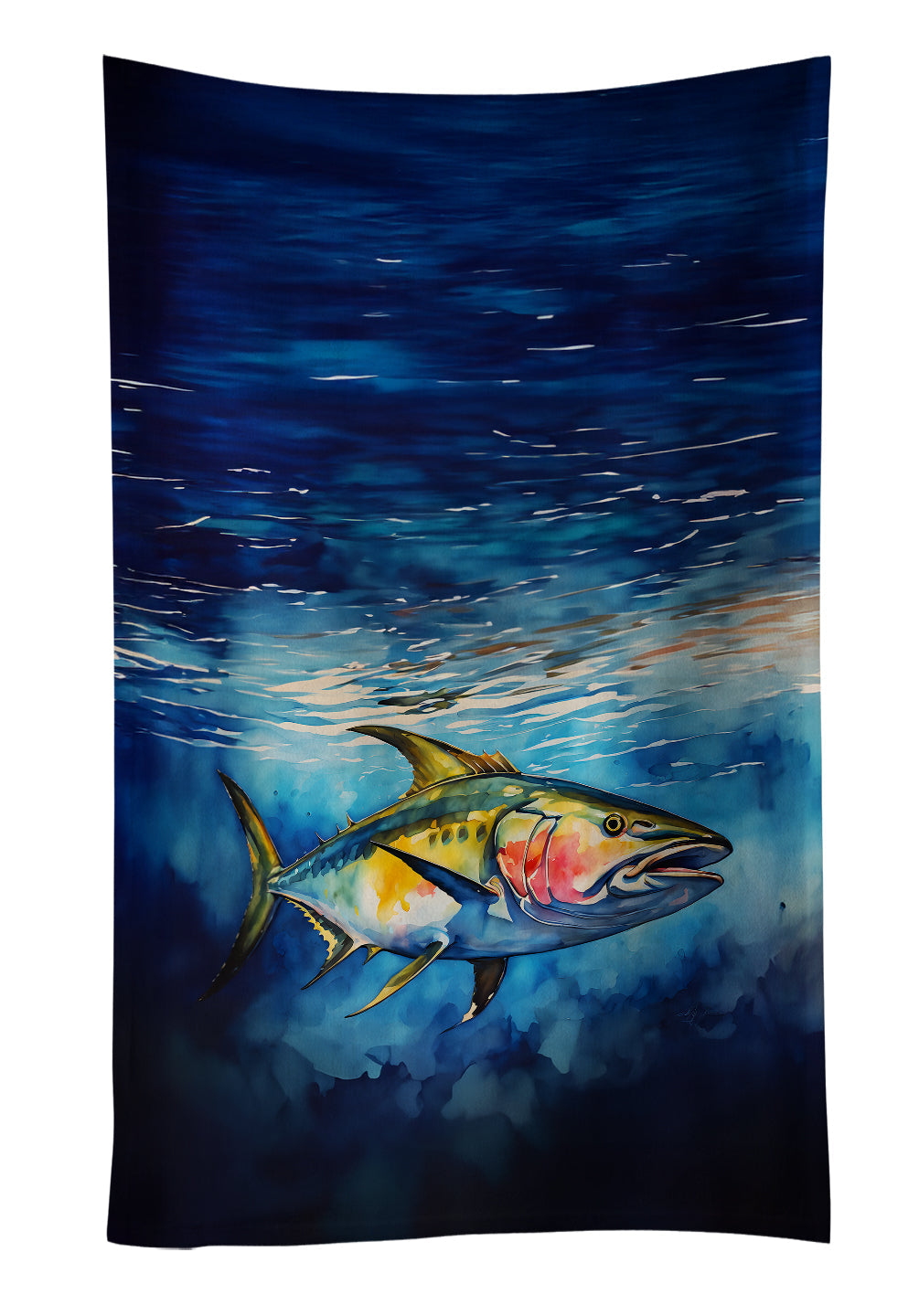 Yellowfin Tuna Kitchen Towel Velour Plush Front and Cotton Loop Back Machine Washable