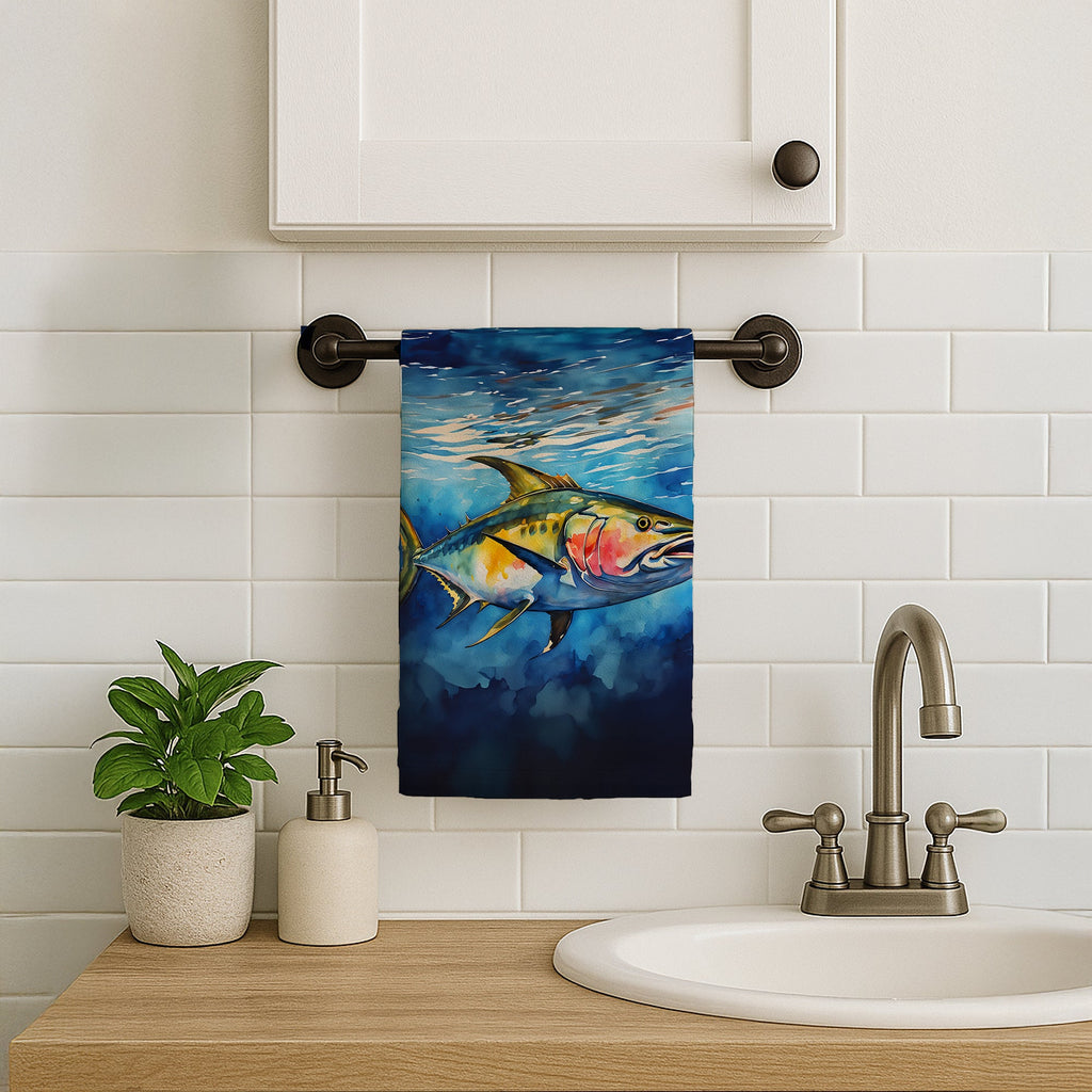 Yellowfin Tuna Kitchen Towel Velour Plush Front and Cotton Loop Back Machine Washable