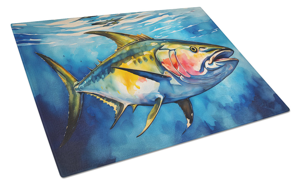 Yellowfin Tuna Cutting Board Tempered Glass Kitchen Cutting Surface, Heat Resistant Chopping, Non-Slip Feet, Food Prep & Serving