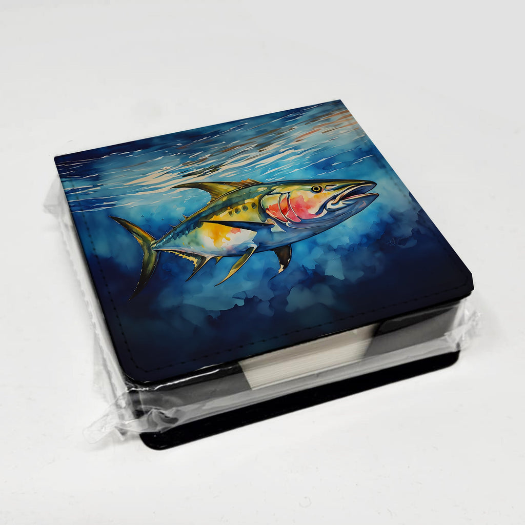 Yellowfin Tuna PU Leather Note Paper Holder with Artist-Designed Cover, Desk Accessory, Office Gift