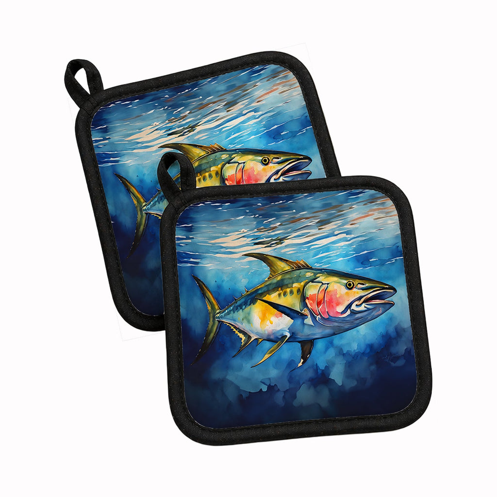 Yellowfin Tuna Pot Holder Set of 2 Heat Resistant Quilted Hot Pads 7.5 x 7.5 Inch, Insulated Kitchen Trivets for Cooking & Baking