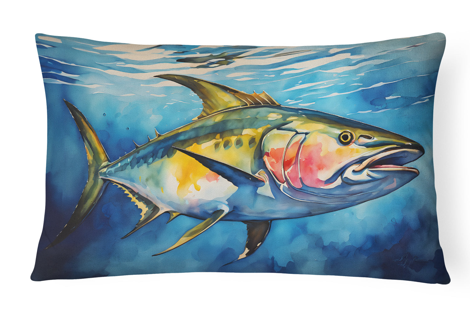 Yellowfin Tuna Decorative Throw Pillow 12x16 Indoor Outdoor Accent Cushion, Fabric Cover with Insert for Sofa, Bed, Porch & Living Room