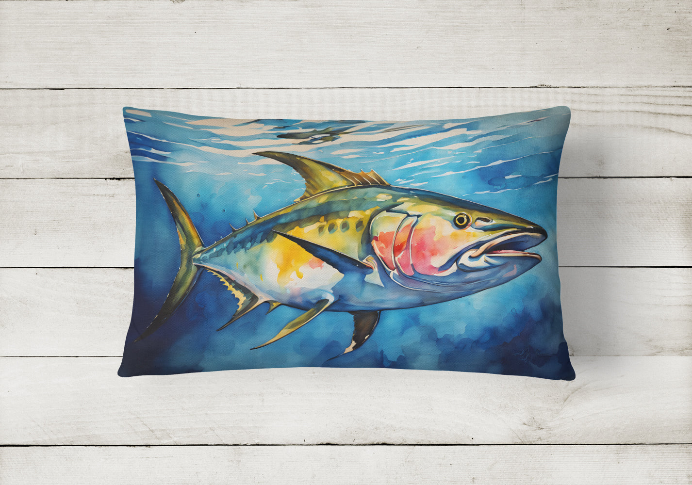 Yellowfin Tuna Decorative Throw Pillow 12x16 Indoor Outdoor Accent Cushion, Fabric Cover with Insert for Sofa, Bed, Porch & Living Room