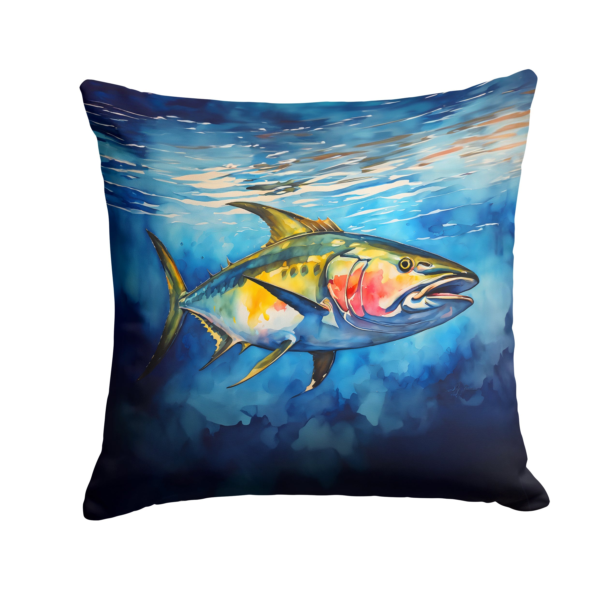 Yellowfin Tuna Decorative Throw Pillow 18x18 Indoor Outdoor Accent Cushion, Fabric Cover with Insert for Sofa, Bed, Porch & Living Room